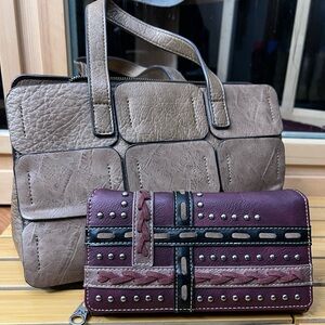 Montana West Brown Textured purse with maroon wallet